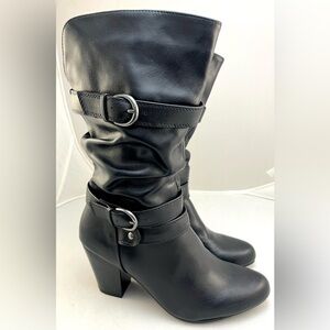 NWOT Black Scrunch Boots With Wrap Buckle Detail
